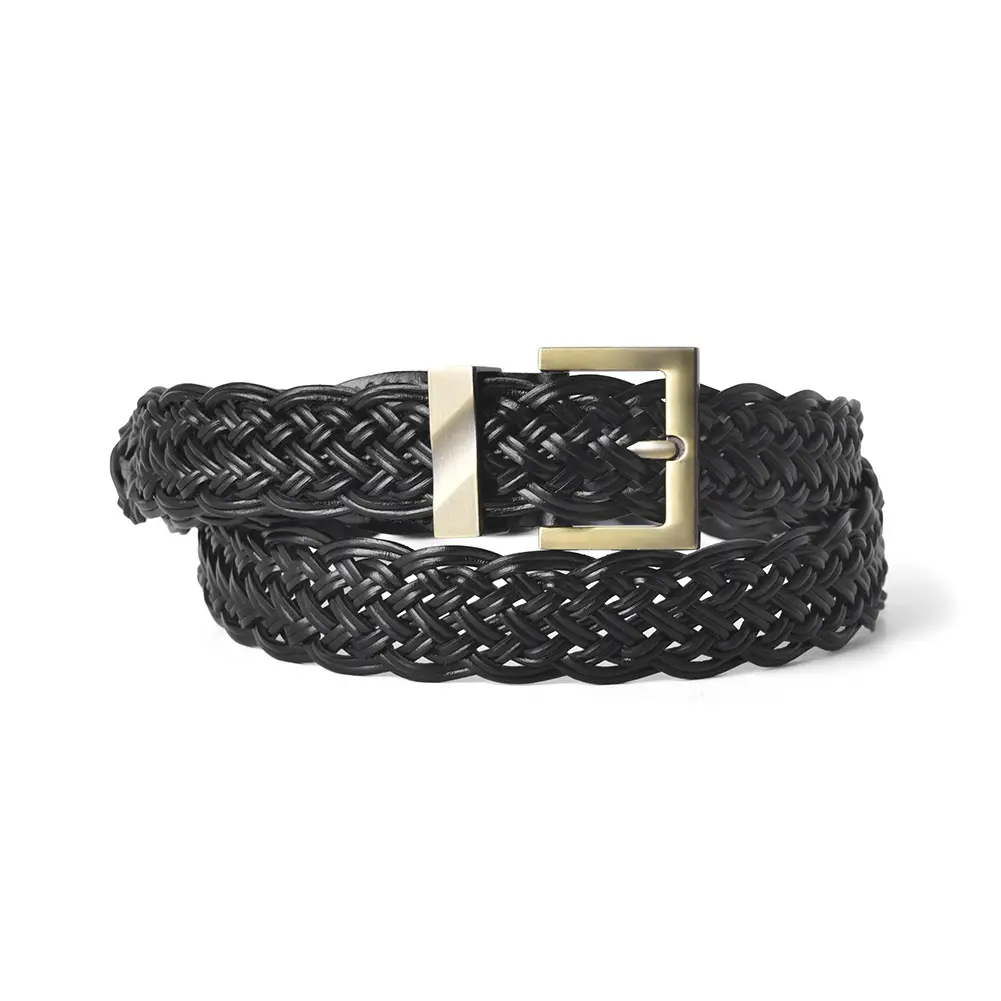 Black Braided Women's Belt with Gold Buckle