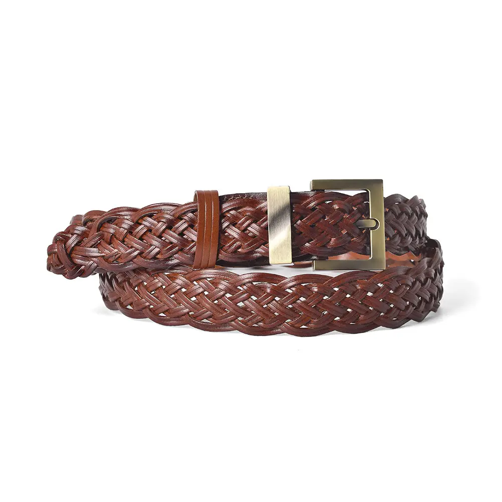 Black Braided Women's Belt with Gold Buckle
