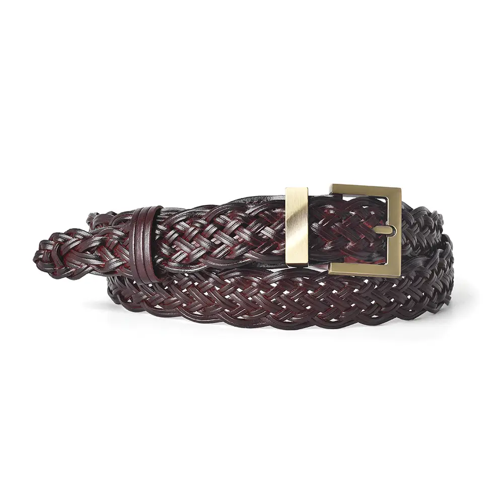 Black Braided Women's Belt with Gold Buckle