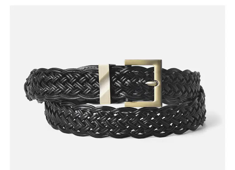 Black Braided Women's Belt with Gold Buckle — feature 14