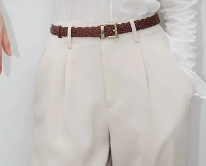 Black Braided Women's Belt with Gold Buckle — feature 2