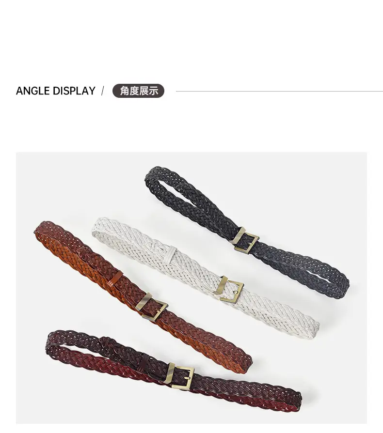 Black Braided Women's Belt with Gold Buckle — feature 9