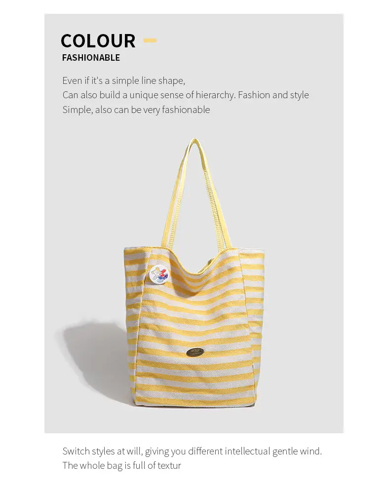 Women Striped Canvas Shoulder Tote Bag Large Capacity Red White — feature 21