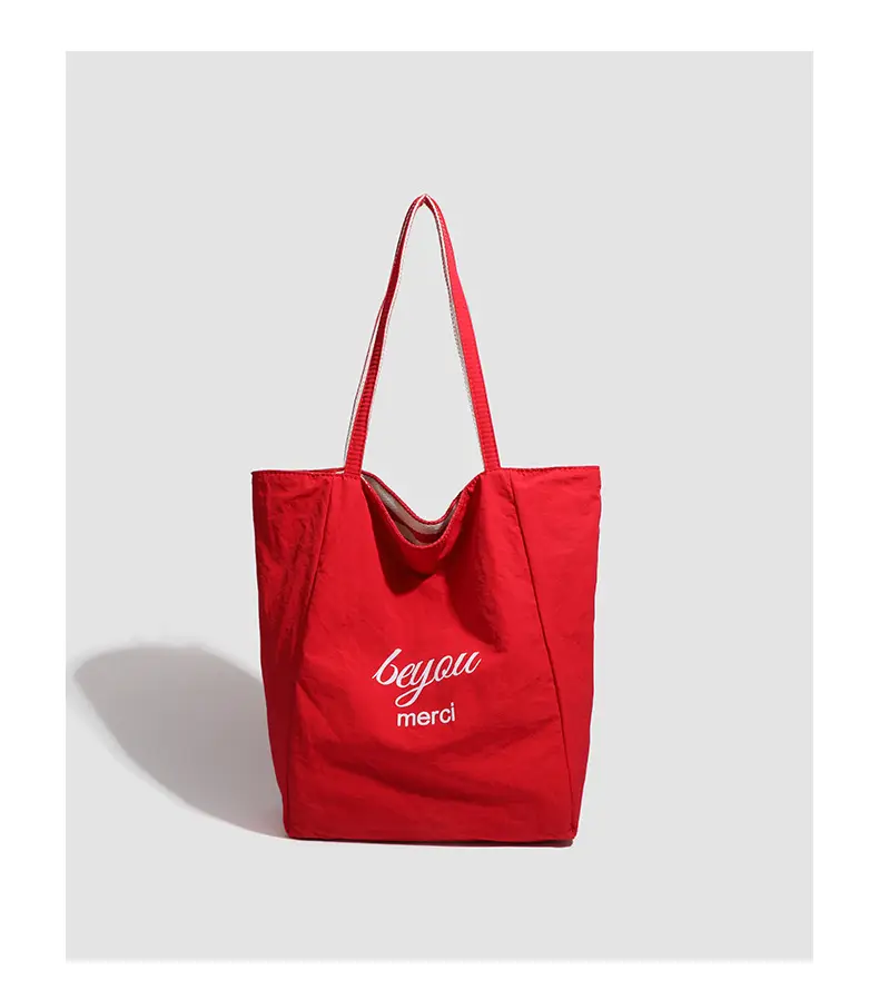 Women Striped Canvas Shoulder Tote Bag Large Capacity Red White — feature 26