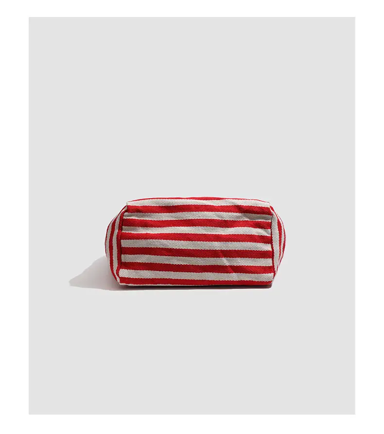 Women Striped Canvas Shoulder Tote Bag Large Capacity Red White — feature 27