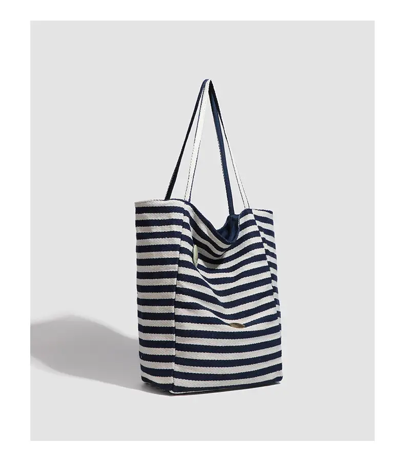 Women Striped Canvas Shoulder Tote Bag Large Capacity Red White — feature 28