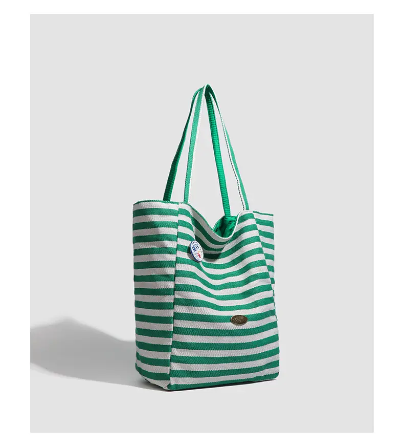 Women Striped Canvas Shoulder Tote Bag Large Capacity Red White — feature 29