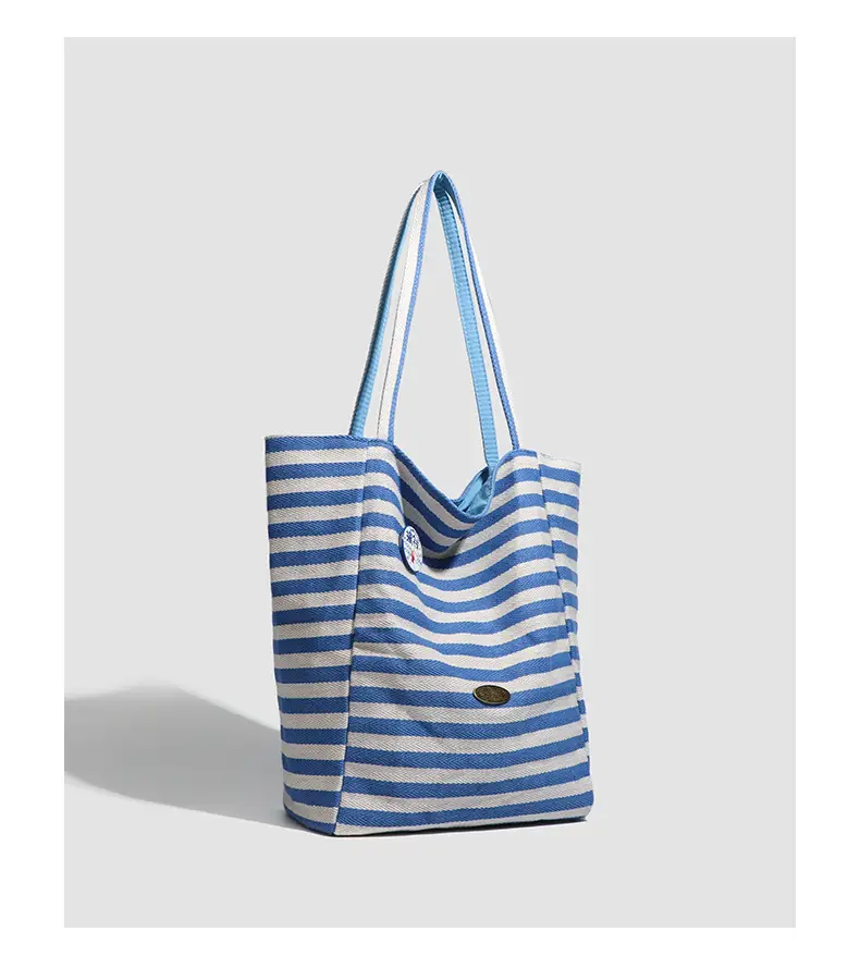 Women Striped Canvas Shoulder Tote Bag Large Capacity Red White — feature 30