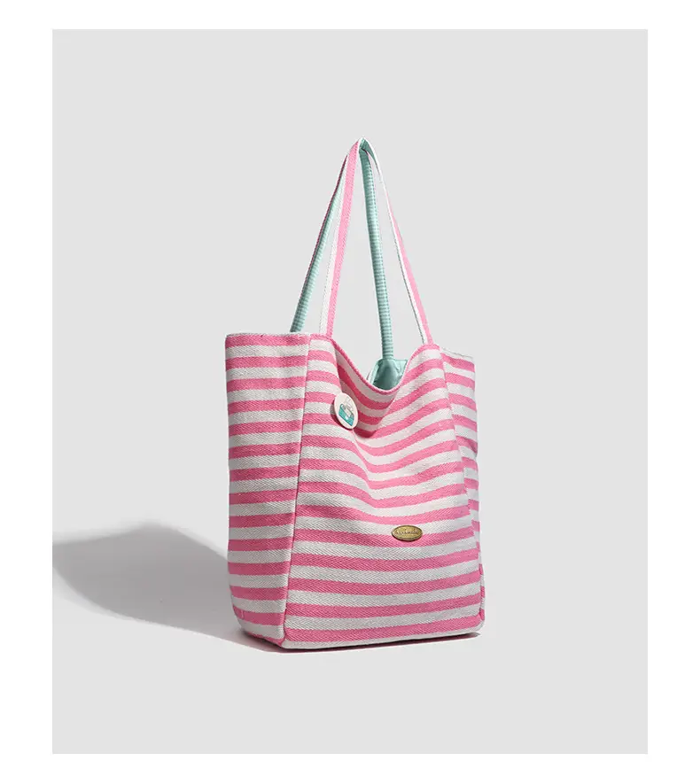 Women Striped Canvas Shoulder Tote Bag Large Capacity Red White — feature 31