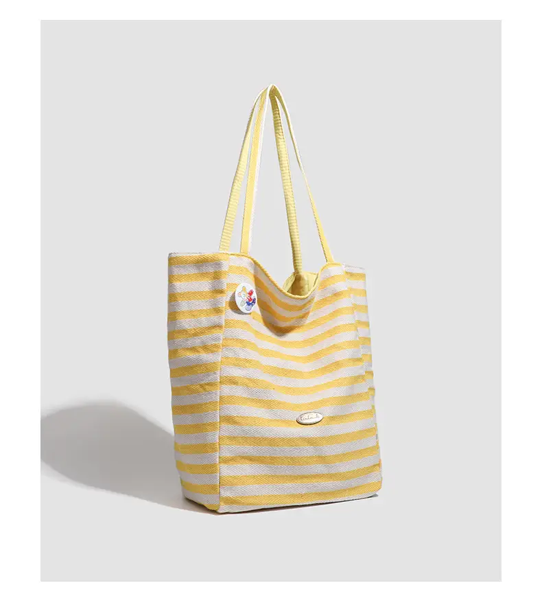 Women Striped Canvas Shoulder Tote Bag Large Capacity Red White — feature 33