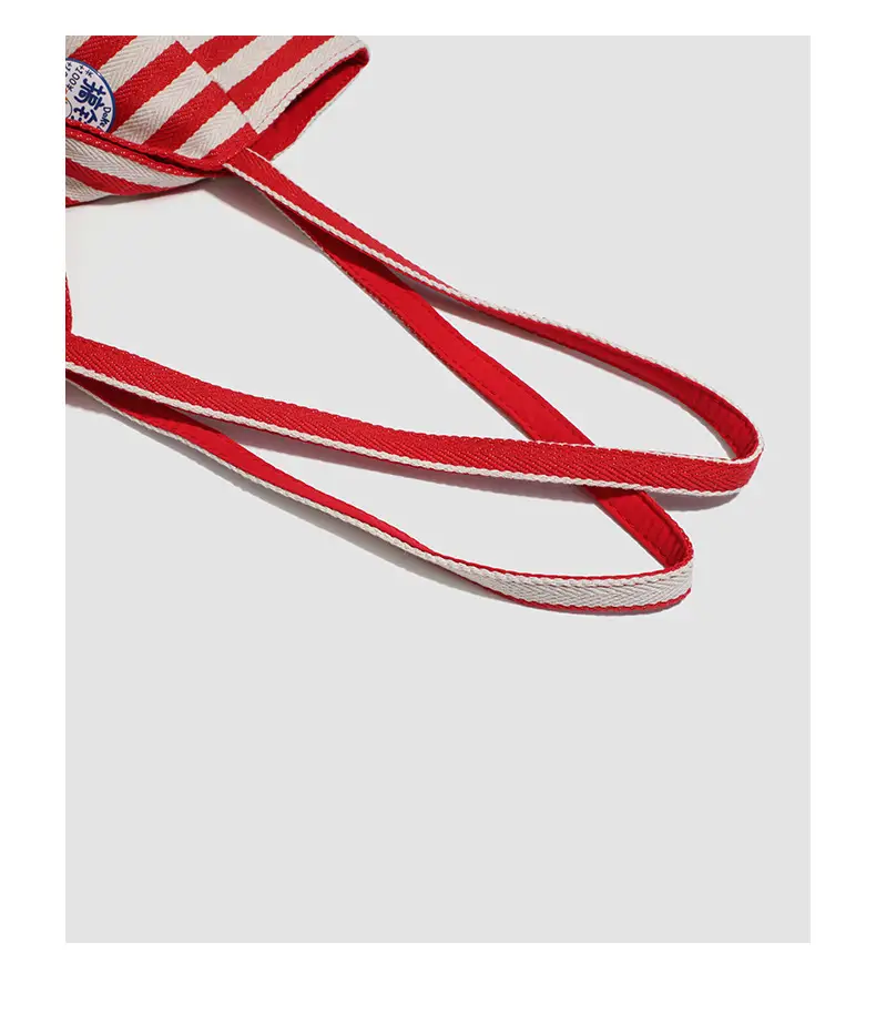 Women Striped Canvas Shoulder Tote Bag Large Capacity Red White — feature 35