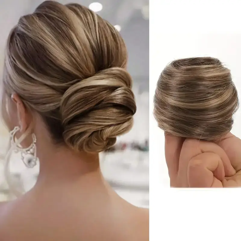 European and American Wig Bun Hair Tie Straight Hair Hair Ring Bun Wig Natural Fluffy Curly Hair Cross-Border Wig for Women - Image 3