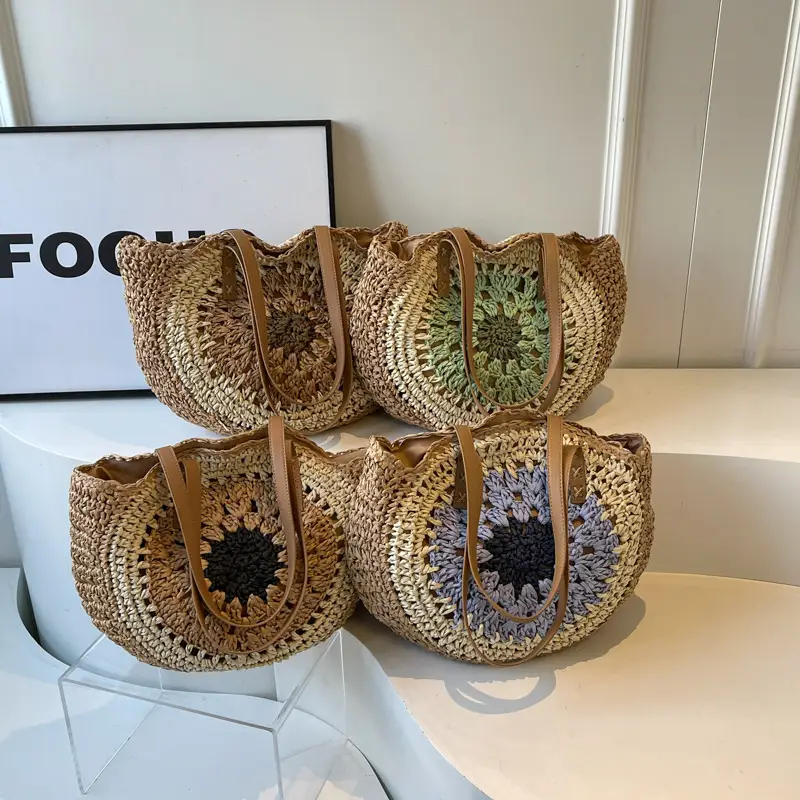 Women's Straw Woven Shoulder Bag Large Capacity Contrast Color - Image 8