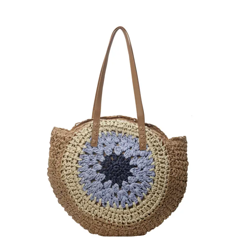 Women's Straw Woven Shoulder Bag Large Capacity Contrast Color - Image 9