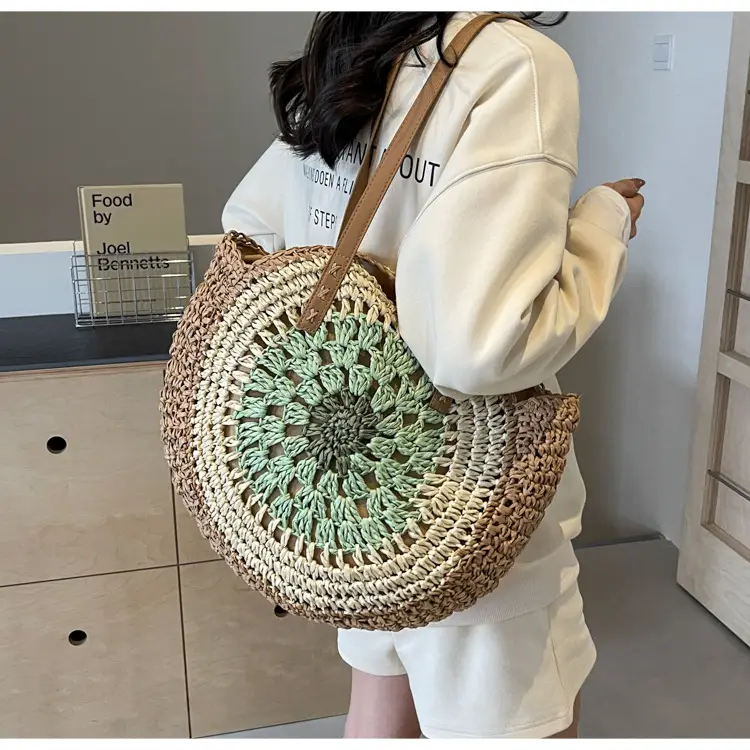 Women's Straw Woven Shoulder Bag Large Capacity Contrast Color — feature 28