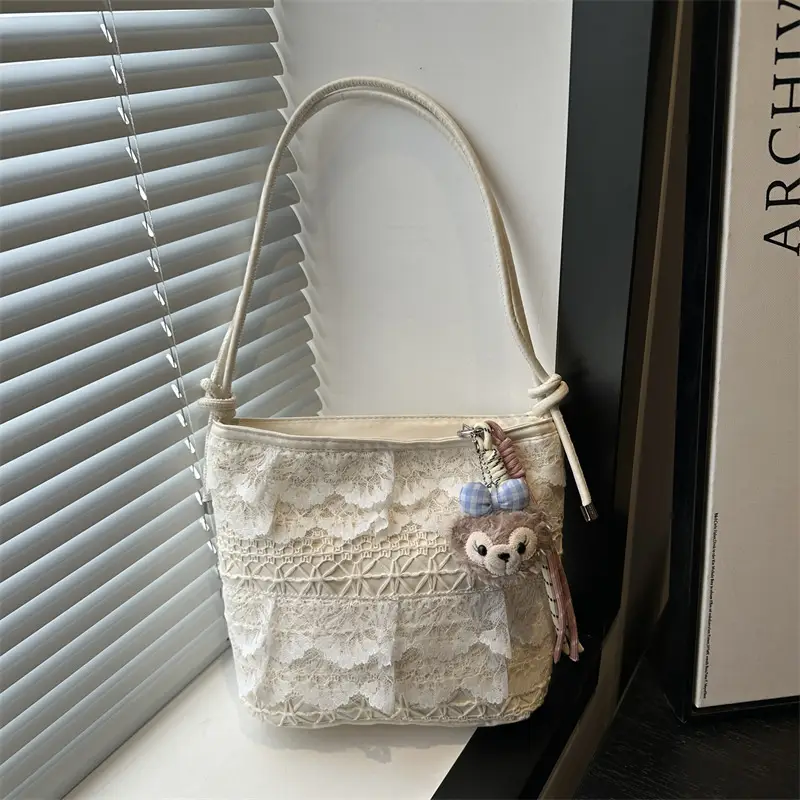 Crossbody Women's Lace Bag with Teddy Bear - Image 3
