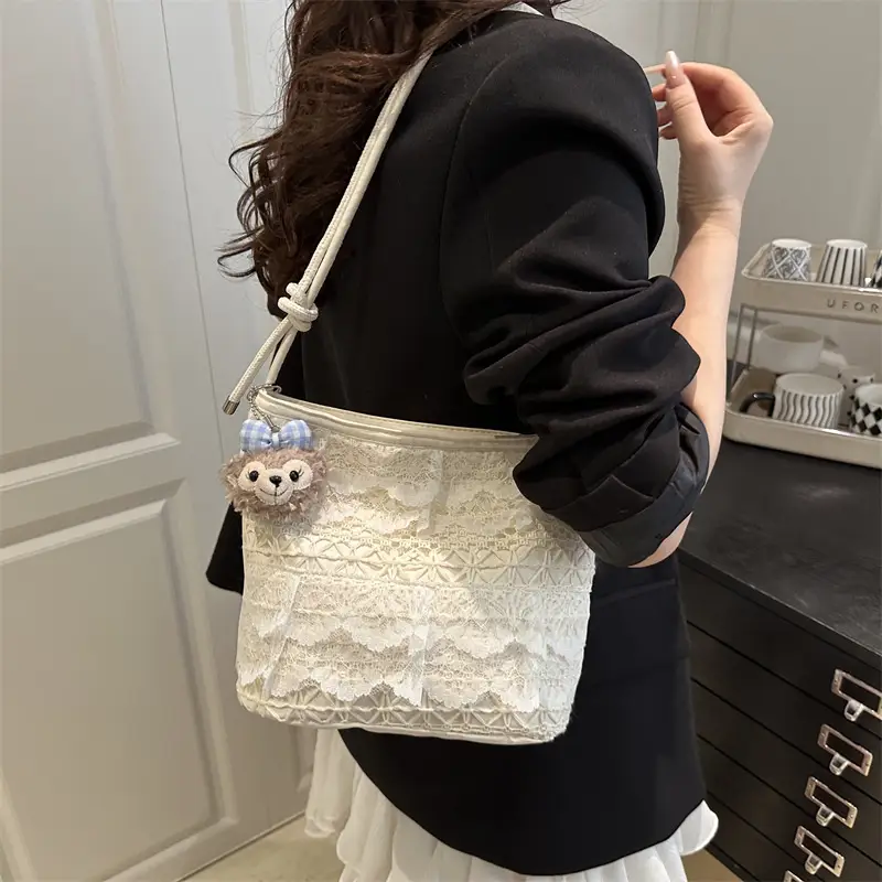 Crossbody Women's Lace Bag with Teddy Bear - Image 4