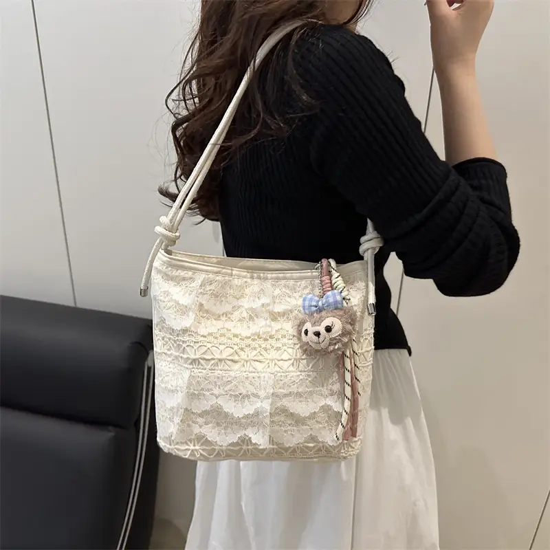 Crossbody Women's Lace Bag with Teddy Bear - Image 6