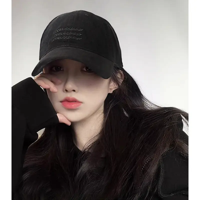 Women's Black Wash & Brush Baseball Cap Large Head