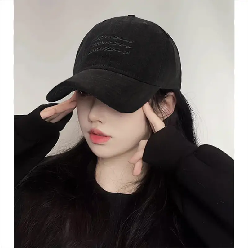 Women's Black Wash & Brush Baseball Cap Large Head