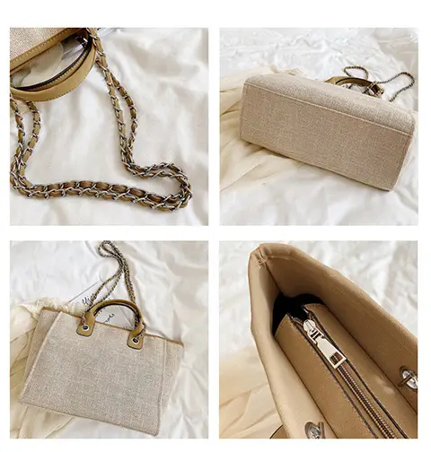 Women's Chain Tote Bag Large Capacity Beige Leather — feature 12