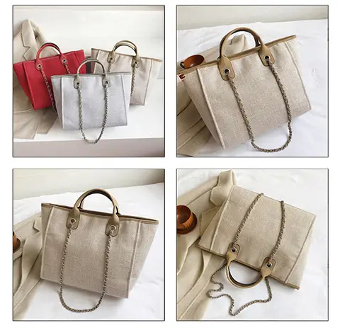 Women's Chain Tote Bag Large Capacity Beige Leather — feature 13