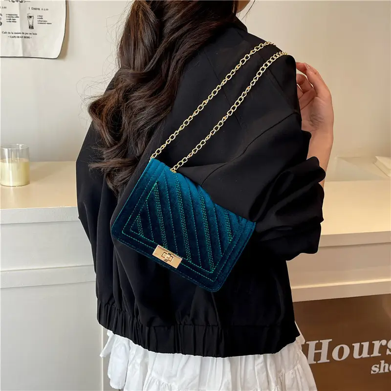 Gold Embroidered Chain Crossbody Bag for Women - Image 8