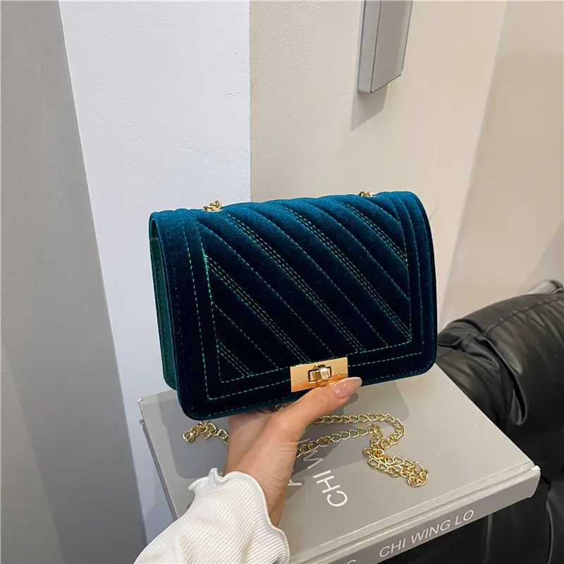 Gold Embroidered Chain Crossbody Bag for Women - Image 3
