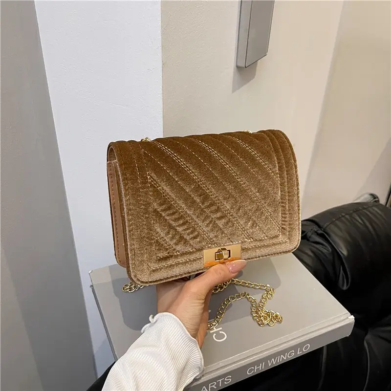 Gold Embroidered Chain Crossbody Bag for Women - Image 4