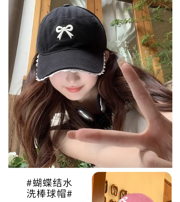 Pink Bow Baseball Cap for Women with Wide Brim — feature 10