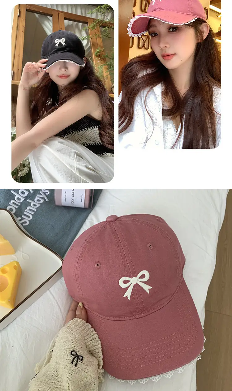 Pink Bow Baseball Cap for Women with Wide Brim — feature 11