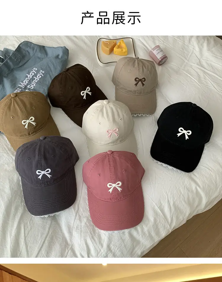 Pink Bow Baseball Cap for Women with Wide Brim — feature 6
