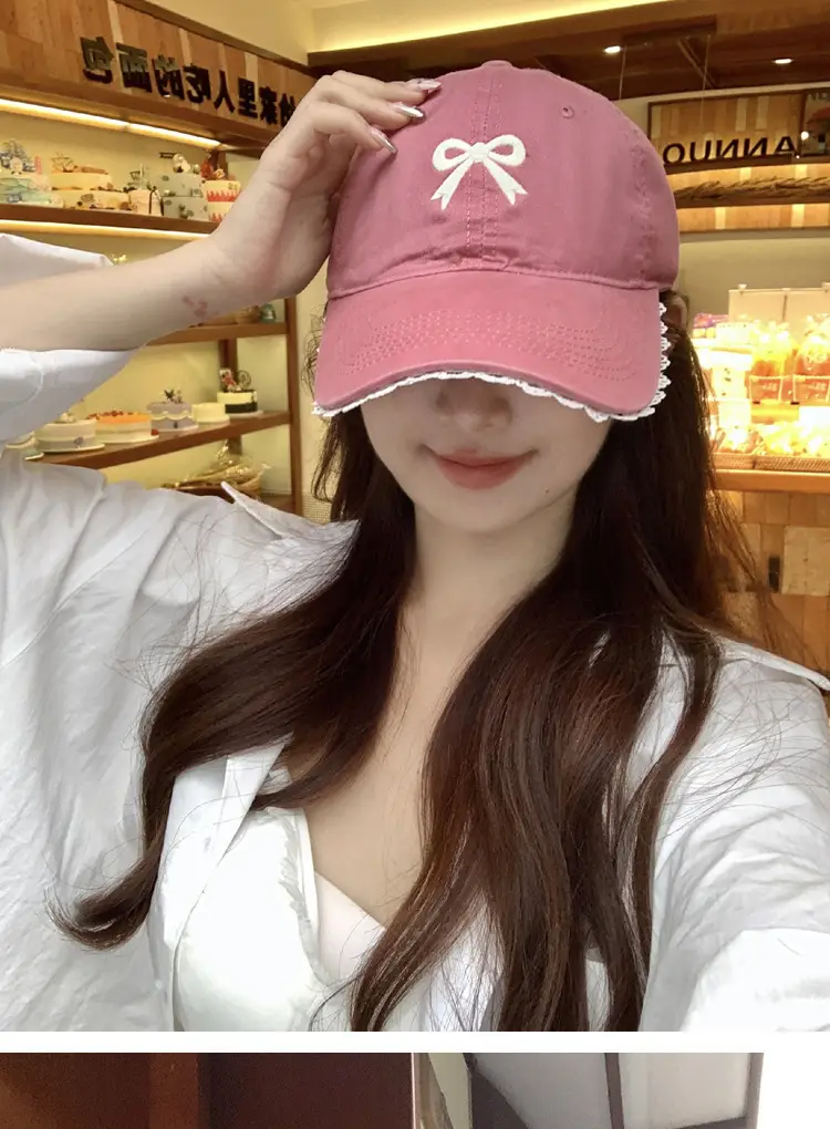 Pink Bow Baseball Cap for Women with Wide Brim — feature 7