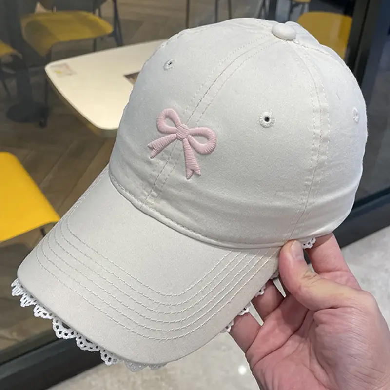Pink Bow Baseball Cap for Women with Wide Brim - Image 2
