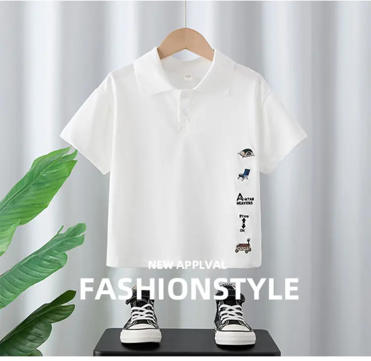 Boys Korean Style White Polo T-Shirt Short Sleeve — feature 1