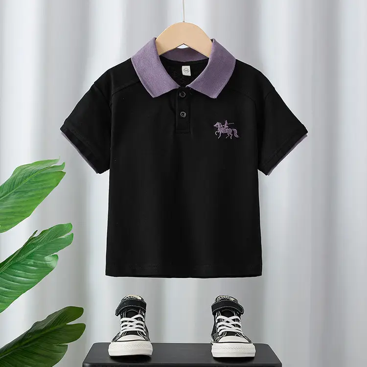 Boys' Black Polo Shirt with Pony Embroidery Medium to XL - Image 9