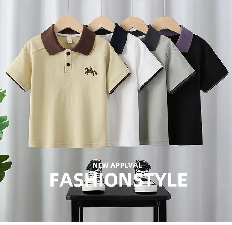 Boys' Black Polo Shirt with Pony Embroidery Medium to XL — feature 1