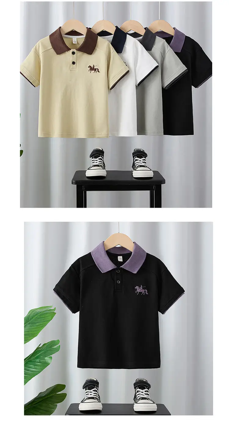 Boys' Black Polo Shirt with Pony Embroidery Medium to XL — feature 11