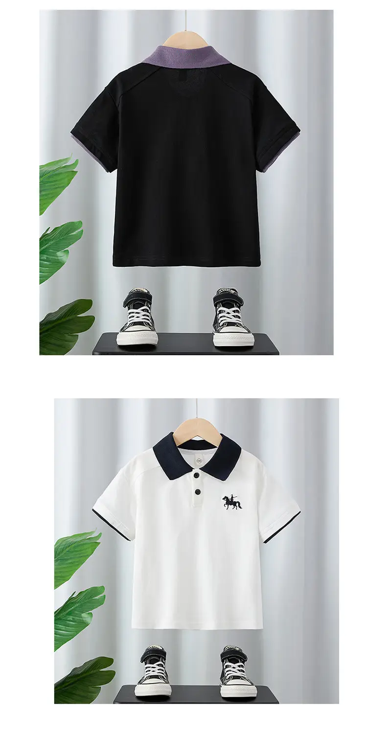 Boys' Black Polo Shirt with Pony Embroidery Medium to XL — feature 12