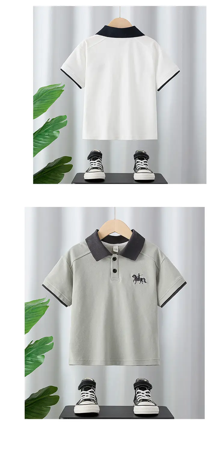 Boys' Black Polo Shirt with Pony Embroidery Medium to XL — feature 13