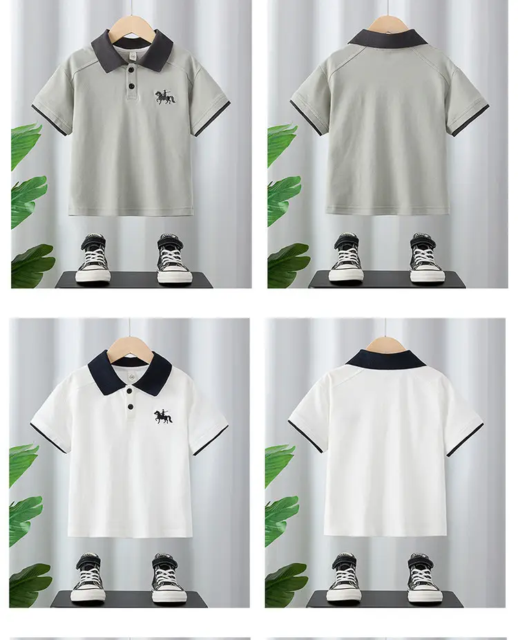 Boys' Black Polo Shirt with Pony Embroidery Medium to XL — feature 3