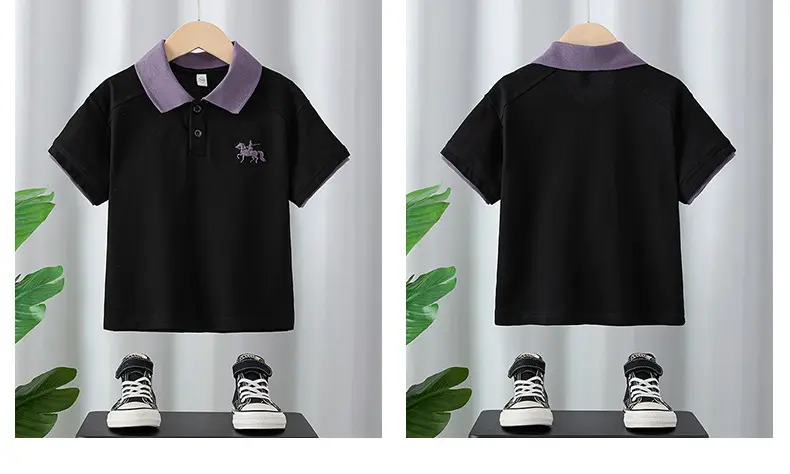 Boys' Black Polo Shirt with Pony Embroidery Medium to XL — feature 4