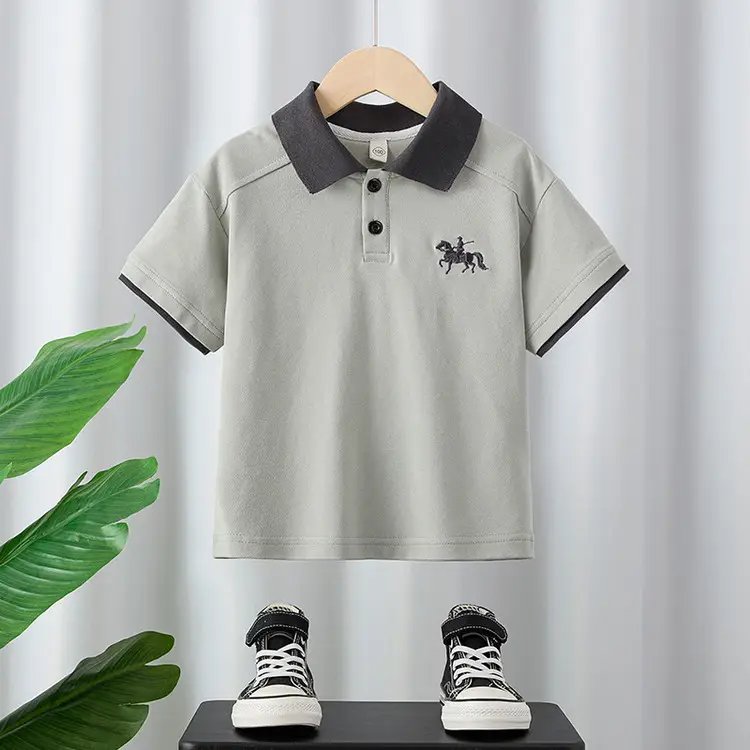 Boys' Black Polo Shirt with Pony Embroidery Medium to XL - Image 3