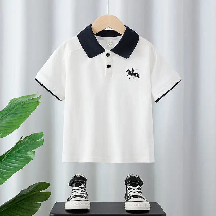 Boys' Black Polo Shirt with Pony Embroidery Medium to XL - Image 4