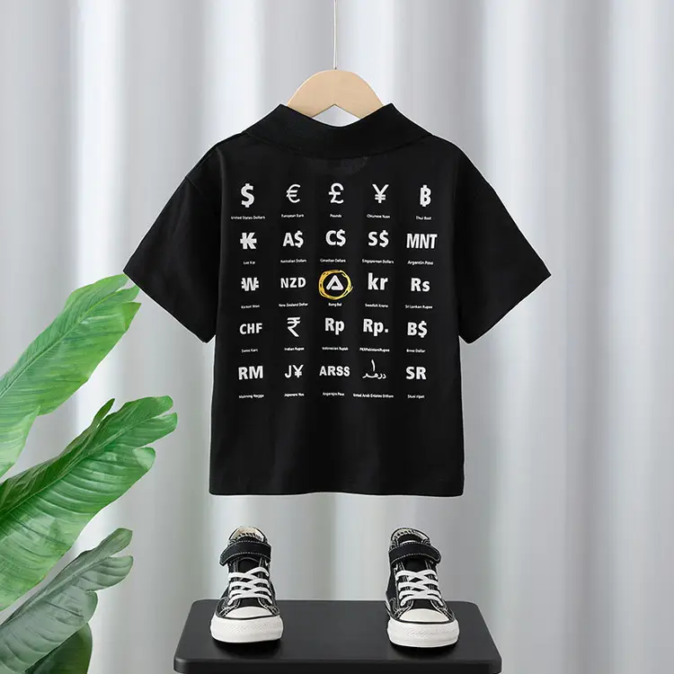 Boys 2025 Black Graphic T-Shirt Half Sleeve Polo Top - Image 5