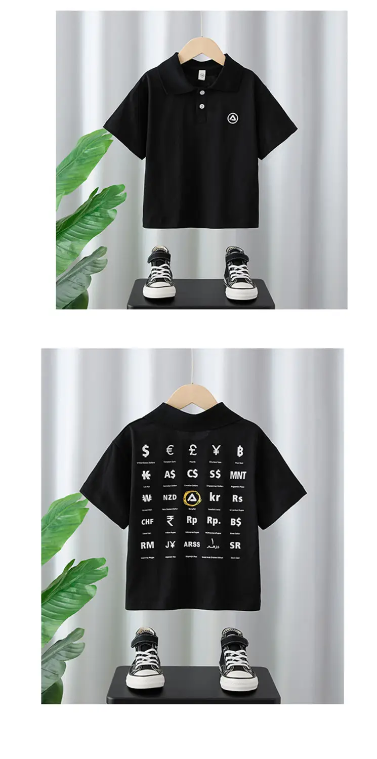 Boys 2025 Black Graphic T-Shirt Half Sleeve Polo Top — feature 11