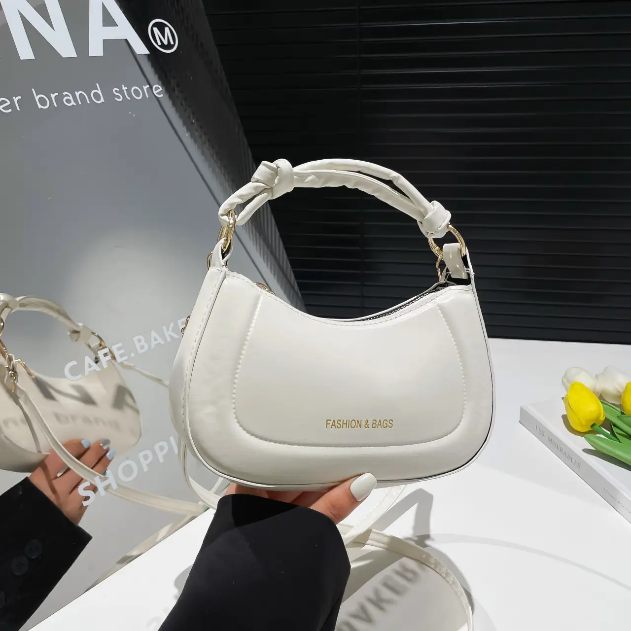 White Leather Handbag for Women Spring Summer - Image 3