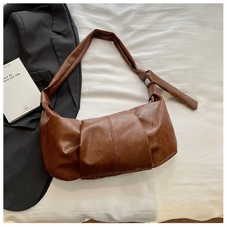 Korean Style Pleated Bag Large Capacity Beige - Image 2