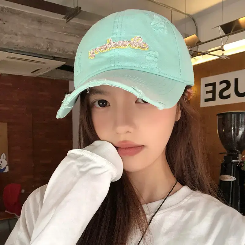 Women Distressed Baseball Cap Wide Brim Light Blue 2025 - Image 7
