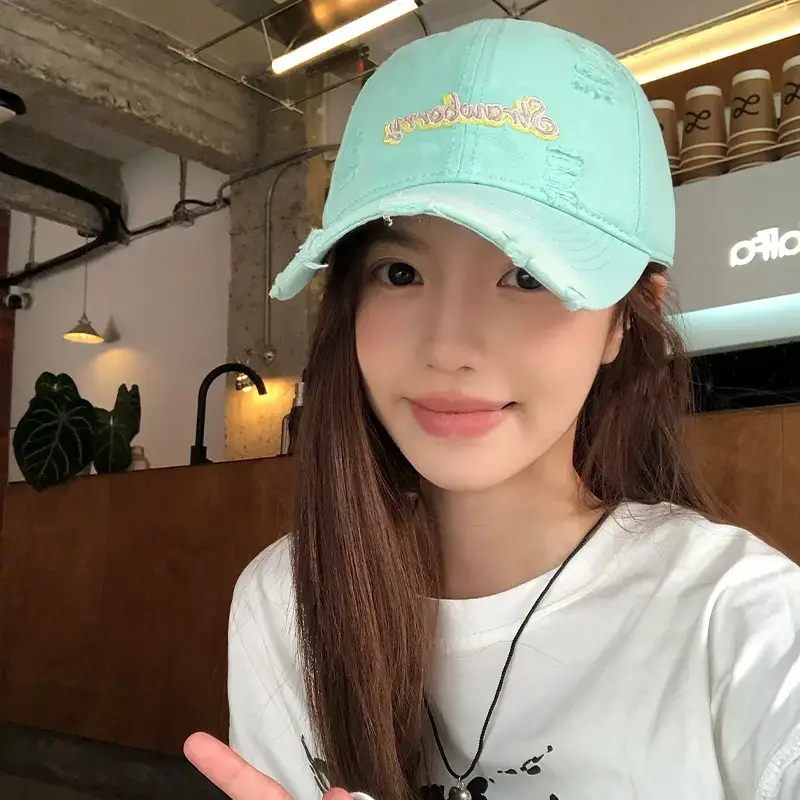Women Distressed Baseball Cap Wide Brim Light Blue 2025 - Image 8
